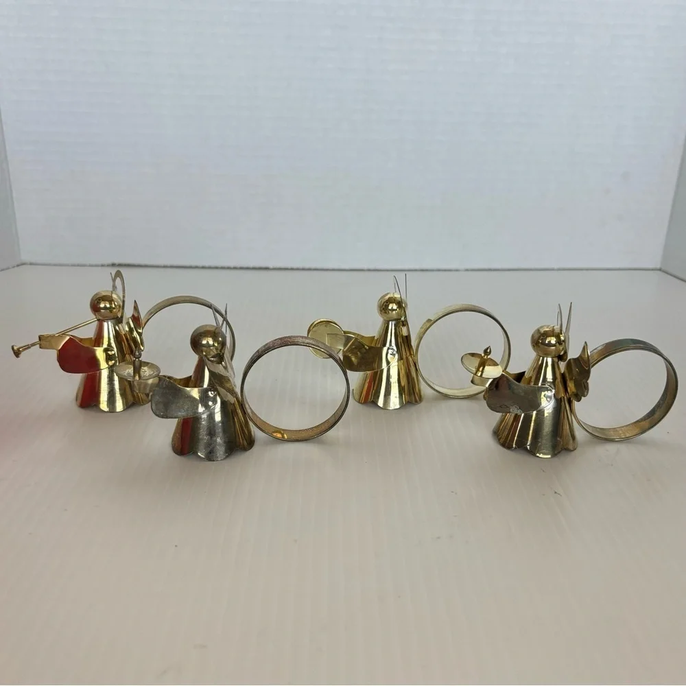 Vintage Christmas Gold Tone Angel Napkin Ring Holders  Lot of 8
